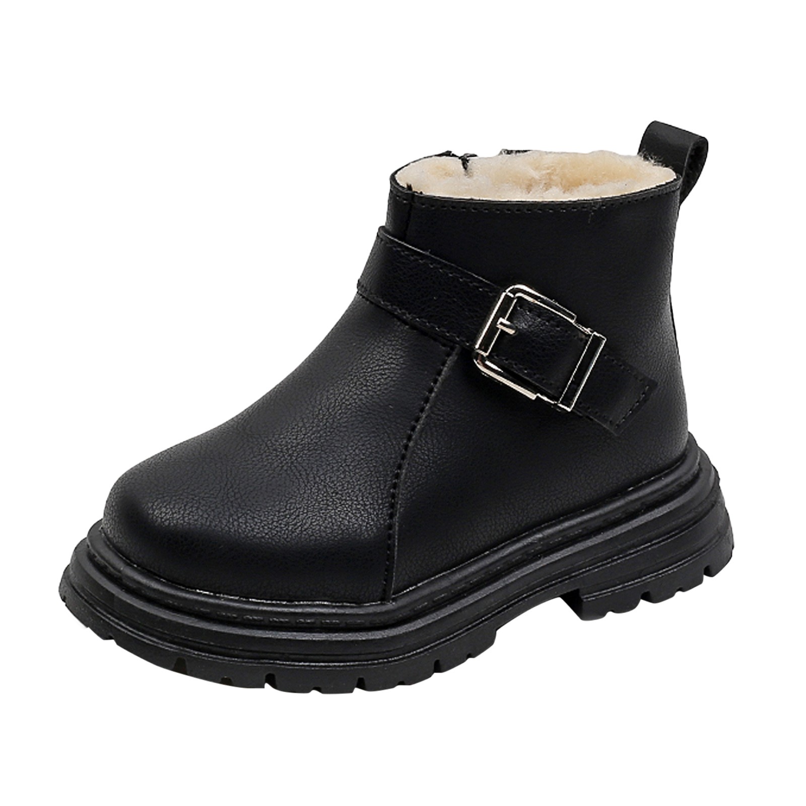 GEZHEN Toddler Rain Boots Children'S Fashion Boots Girls' British Style Side Zipper Boys' Buckled Cotton Short English Single Buckle Boots Kids Boots